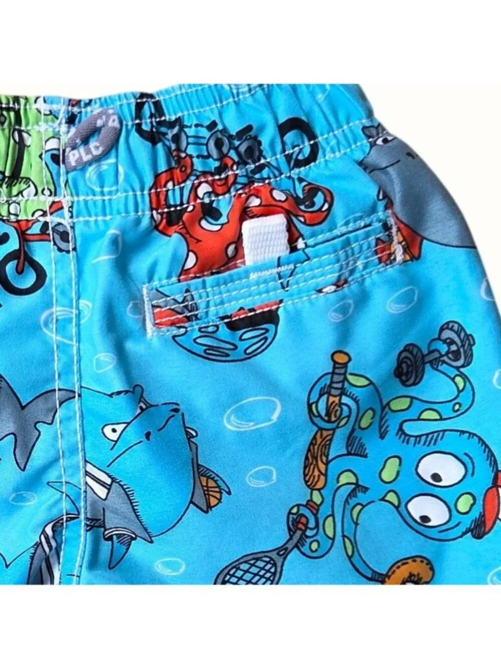 Vintage Inspired Baby Swim Trunks 6-9 Mos Elastic Waist Fish & Octopus Print  Es